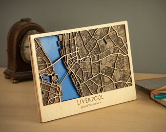 Liverpool Street Map Wood, 3D City Plan Decor, Laser Cut City 3d, UK Travel Wall Art - Regali di nozze di Natale