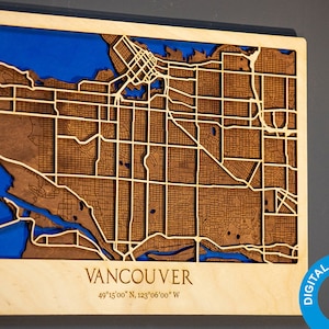 Carte de Vancouver 3D découpée au laser - Décor de plan de rue multicouche, fichiers numériques découpés au laser - PDF, Svg, Eps, Ai, Cdr. Décoration Canada