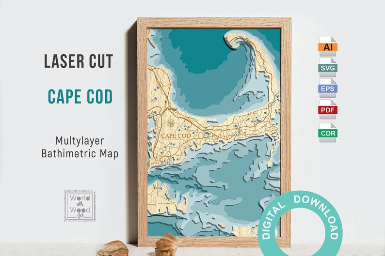Cape Cod Map Layered File Svg, Pdf, 3D Topographic Map, Laser Cut Files ...