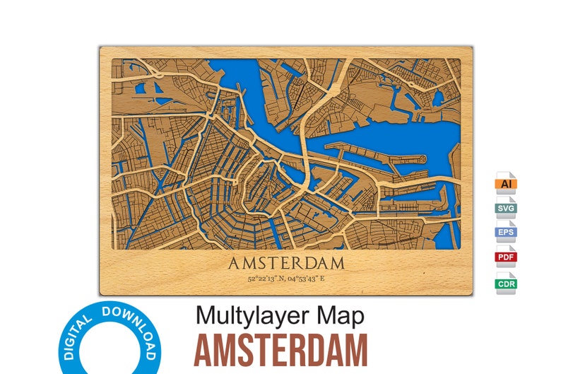 Digital File Amsterdam 3D Laser Cut Map Multilayer Map Decor Laser Cut ...