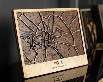 Pavia Wooden Map, 3D City Map, Wooden Street Cutouts, Italy Wood Map  3D Wooden Laser Cut Map, Lombardy  Office Decor, Pavia city