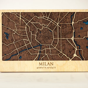 Milaan Street Map Wood, 3D City Map, Houten Street Cutouts, Laser Cut, Italië Street Maps Houten Kaart, Travel Wall Art, 3D City Plan