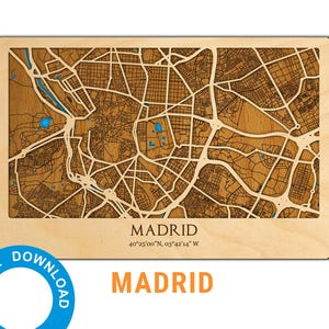 Mapa cortado con láser 3D de Madrid - Decoración de mapas multicapa Archivos digitales cortados con láser – Recuerdos de viajes en español, PDF, Svg, Eps, Ai, Cdr