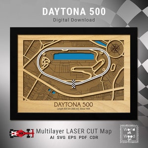 Daytona Speedway-kaart SVG, 3D-racebanen houten kaart, Florida racebanen kaarttopografie, lasergesneden digitale bestanden, 8,5 x 12 inch