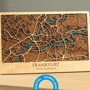 Mapa cortado con láser 3D de Frankfurt - Decoración de mapas multicapa Archivos digitales cortados con láser, Arte de la ciudad de Alemania – PDF, Svg, Eps, Ai, Cdr