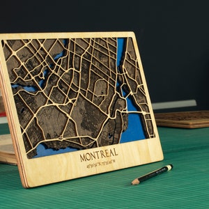 Montreal Street Map, Wood decor, 3D City Map, Wooden Rustic décor, Canada Maps, Beautiful Map of Montreal, Travel Art, Gift Wedding