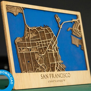 Mappa 3D tagliata al laser di San Francisco - Decorazione mappa stradale multistrato File digitali tagliati al laser – PDF, Svg, Eps, Ai, Cdr