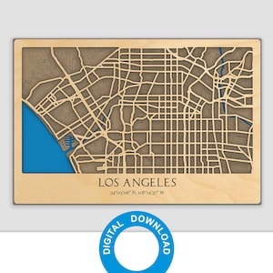 3D Laser Cut Map of Los Angeles - Multilayer Street Map Decor Laser Cut Digital Files – PDF, Svg, Eps, Ai, Cdr - Ready laser cut files