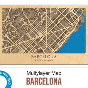 File digitale - Mappa di taglio laser 3D di Barcellona - Decorazione mappa multistrato Taglio laser – PDF, Svg, Eps, Ai, Cdr