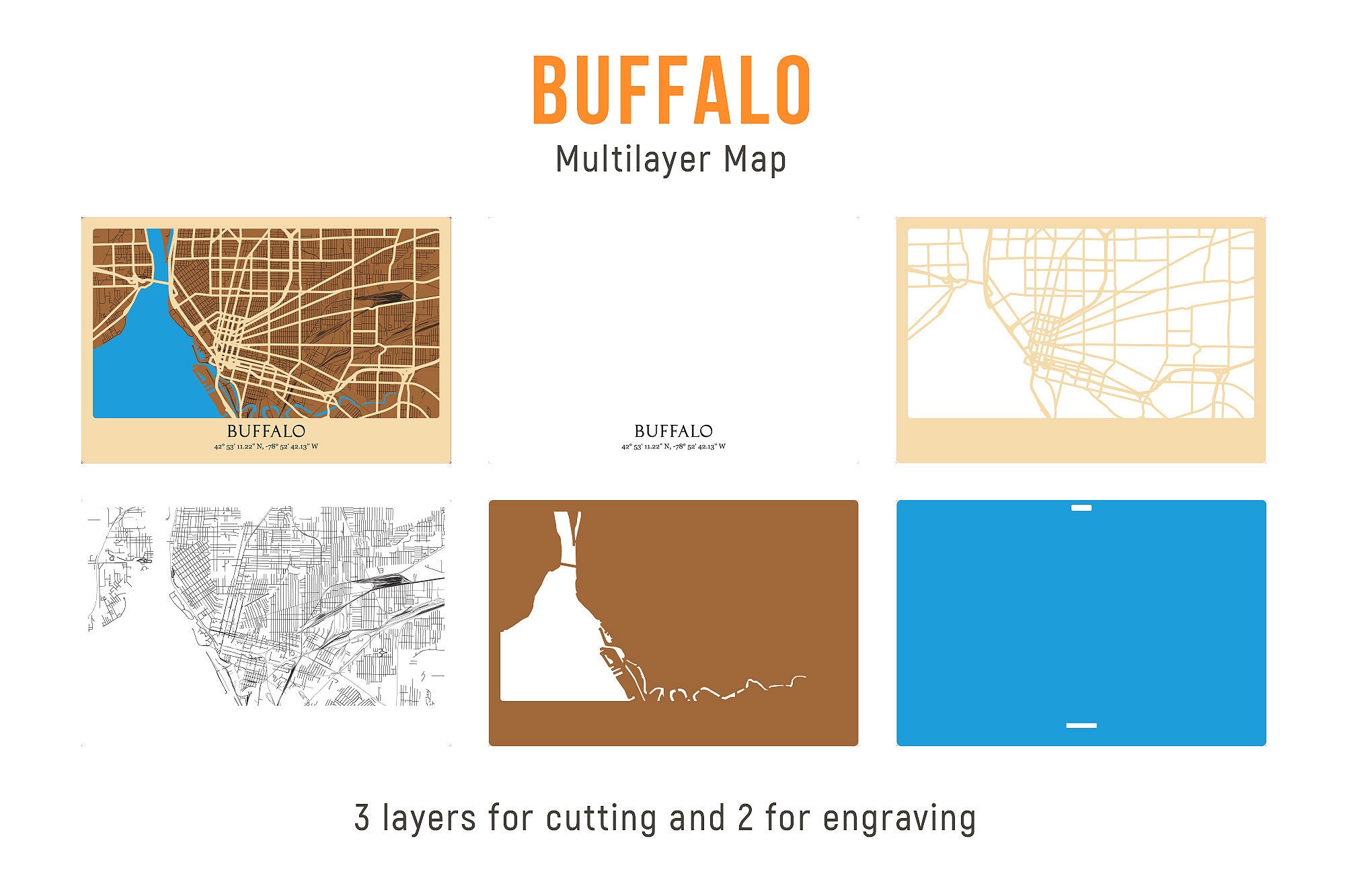 Buff Map Design Buffalo Map SVG - 3D Laser Cut Multilayer Street Map Decoration, Laser ...