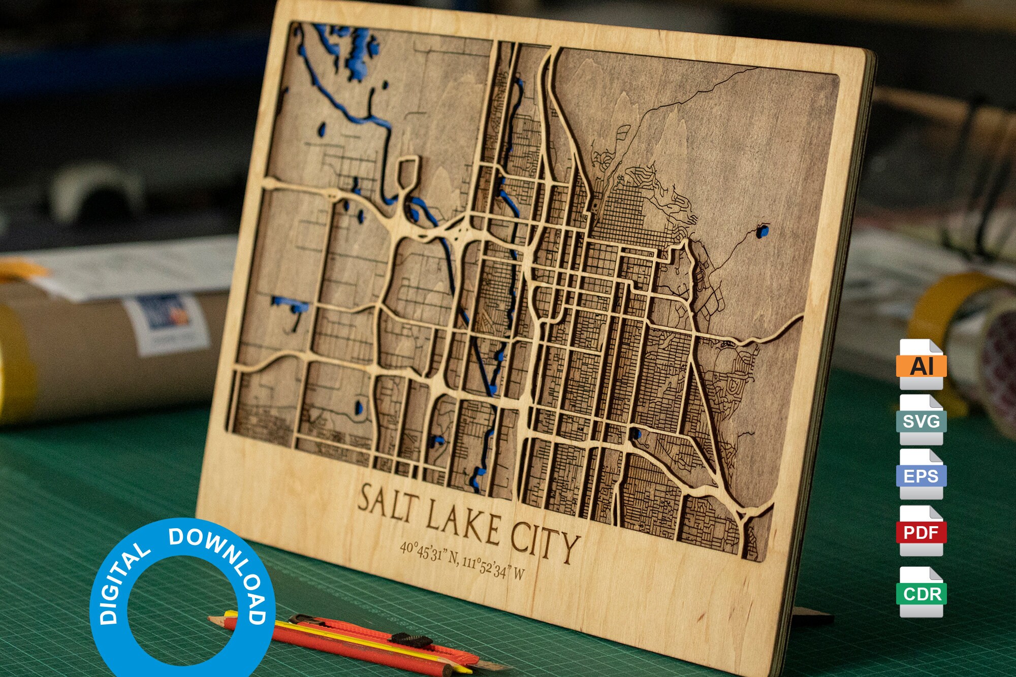 3D Laser Cut Map of Salt Lake City - Multilayer Map Decor Laser Cut ...