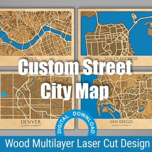 Benutzerdefinierte Stadt Straßenkarte Digitale Datei Laser, svg, PDF, Holz Multilayer Laser Cut Design, DIGITAL DOWNLOAD