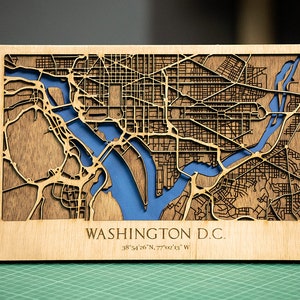 Washington Straßen karte Holz, 3D Stadt karte Geschenk, Straßen Cutouts, 8x12 in Karte von Washington, Wandkarte Aushängekarte, Usa Hauptstadt Holz Karte