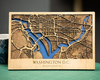 3D Wooden Washington DC Street Map Art (8x12 in)