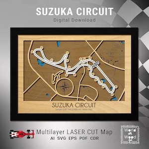 Suzuka Circuit Tracks kaart SVG, Japan Race Tracks 3D houten kaart, Grand Prix Circuit Racing, lasergesneden digitale bestanden, 8,5 x 12 inch