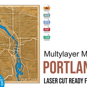 Digital File SVG, PDF - Portland Map, Multilayer Street Map Decor, Portland 3d Wood Map, Ready laser cut files
