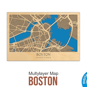 3D Laser Cut Map of Boston - Multilayer Map Decor Laser Cut Digital Files –PDF, Svg, Eps, Ai, Cdr