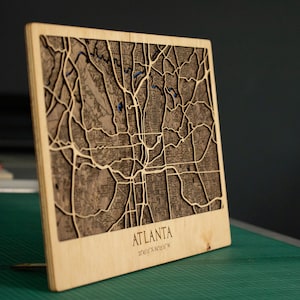 Atlanta Wood Map, Streets 3D Map, Travel Wall Art, lagen City Map, Georgia Wooden Wall Map Art Decor, Unieke houten geschenk, ATL 3D City Plan