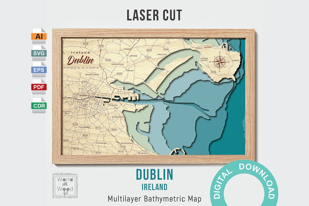 Dublin Map Cutting Files, PDF, AI, SVG - Wood Multilayer Laser Cut ...