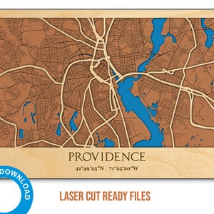 Digitaal bestand SVG, PDF - Providence Map - 3D Multi Layer Stratenplan Decor Laser Cut Digitale Bestanden - Hout Laser Cut Vector. Rhode Island