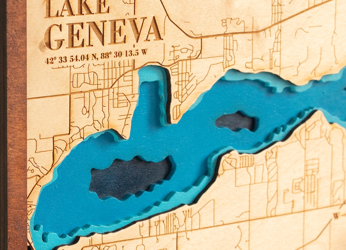 Lake Geneva Wisconsin 3D Wall Art Multilayer Map Lake Etsy