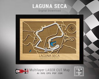 Laguna Seca Raceway Map, Laser Cut 3D Wood Art (Digital Download)
