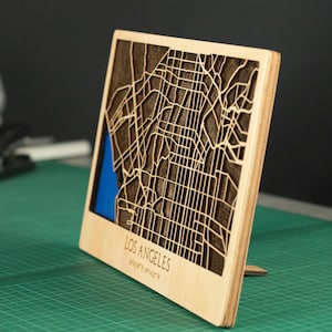 Los Angeles Landkarte Holz |  LA 3D Stadtplan | L.A. Straßenausschnitte aus Holz | Kalifornien Landkarten | Holz Karte Reise Kunst Weihnachten Geschenk Hochzeit