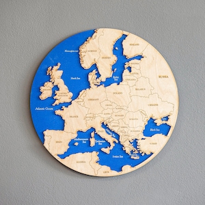 Europa Karte Push Pin Holzkarte, Wanddekor, Zweischichtige runde Karte, Reisedekor