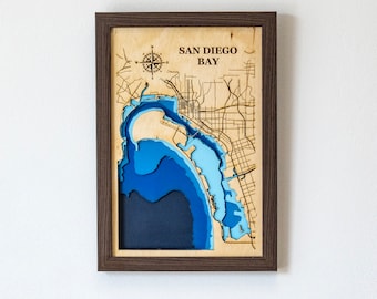 3D-Landkarte von San Diego Bay - Mehrschichtige Küstenwandkunst