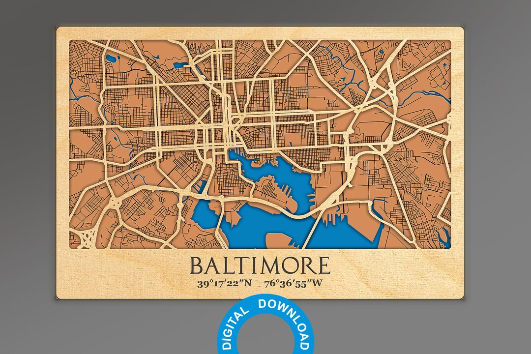 Digital File SVG, PDF - Baltimore Map - 3d Multi Layer Street Map Decor ...