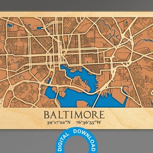 Digitaal bestand SVG, PDF - Baltimore kaart - 3d meerlaagse stratenplan Decor Lasergesneden digitale bestanden - hout Lasergesneden Vector