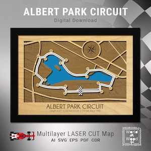 Albert Park Circuit kaart SVG, racebanen 3D houten kaart, Australische Grand Prix kaart, lasergesneden digitale bestanden, 8,5 x 12 inch, digitale download