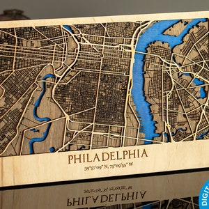 3D Lasergesneden kaart van Philadelphia - Meerlaagse stratenplan Decor Lasergesneden digitale bestanden - PDF, Svg, Eps, Ai, Cdr