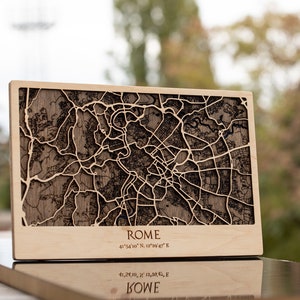 Rom Holz Karte, Straßen 3D Karten ReiseKunst, Stadt karte von Rom, Holz Karte Dekor, Italien Einzigartiges Holz Geschenk, 3D Stadtplan, Italien Hauptstadt