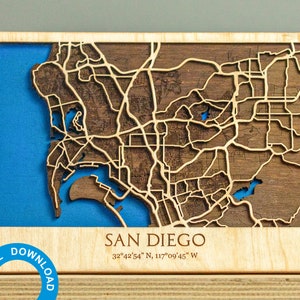 3D Lasergesneden kaart van San Diego - Meerlaagse stratenplan Decor Lasergesneden digitale bestanden - PDF, Svg, Eps, Ai, Cdr