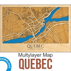 3D Lasergesneden kaart van Quebec City - Meerlaags stratenplan Decor, Lasergesneden digitale bestanden, Canada stadsplattegrond PDF, Svg, Eps, Ai, Cdr