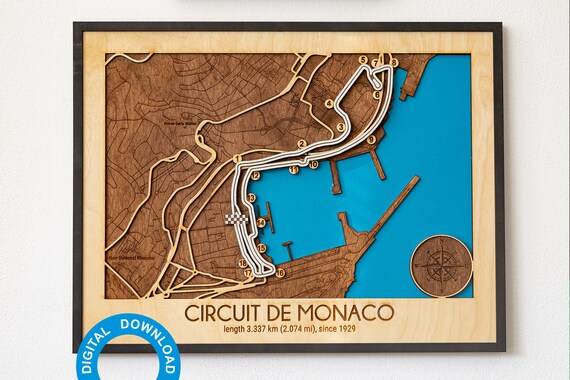 Monaco Circuit Map Cutting Files, PDF, AI, SVG - Wood Multilayer Laser Cut Design, Race Tracks Map, Formula 1 map 3D, 13.8х18 in