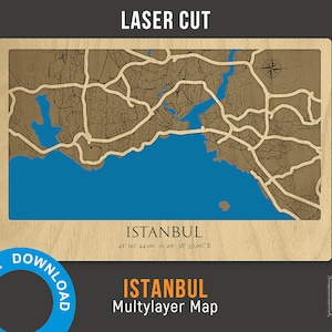 3D Lasergesneden kaart van Istanbul - Meerlaags stratenplan Decor Lasergesneden digitale bestanden - PDF, Svg, Eps, Ai, Cdr