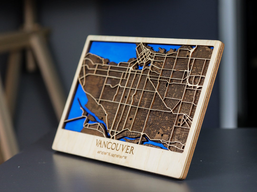 Buy Vancouver Street Map Wood, 3D City Map, Wooden Rustic Decor, Canada ...