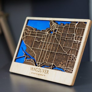 Vancouver Street Map Wood, 3D City Map, Wooden Rustic decor, Canada Maps, Beautiful Map of Vancouver Travel Art Christmas Gift Wedding