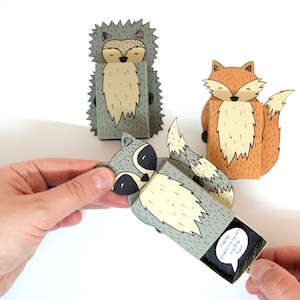 Fox hérisson raton laveur boîte de carte de vœux 3D, carte d’anniversaire 3D, carte d’animal, cadeau d’amoureux d’animal, cadeau de renard, cadeau de raton laveur, cadeau d’animal de bois