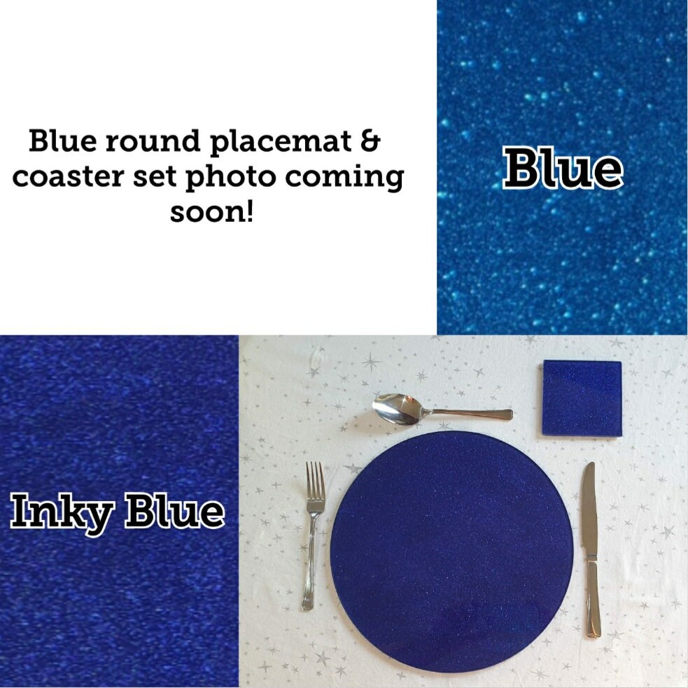 Set of 2 or 4 Glittered Glass Round Placemat & Square Coaster Set red