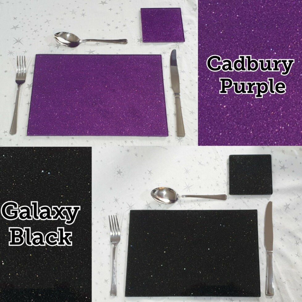 Set of 2 or 4 Glittered Glass Placemat & Coaster Sets Red Teal Etsy UK
