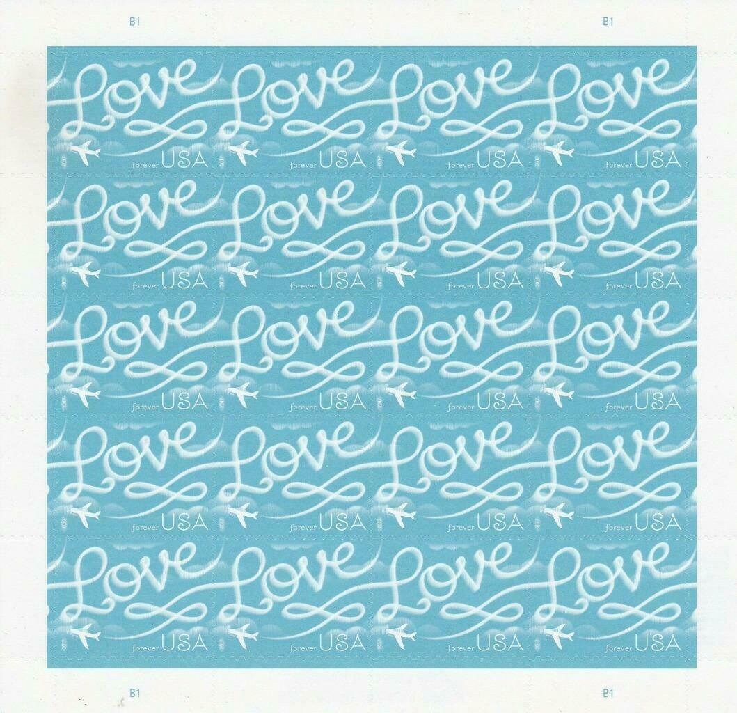 US 2017 sc#5515, Love Skywriting Forever  Stamps (Sheet of 20 Stamps)…