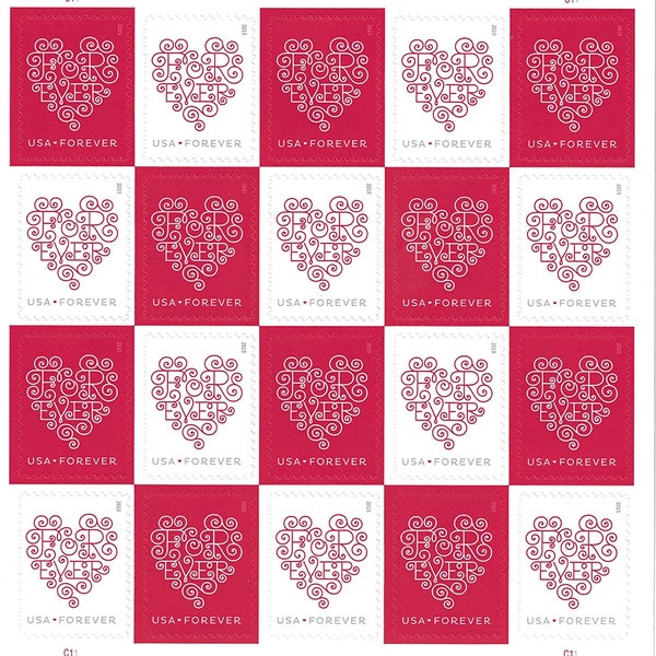 2015 US Hearts Sheet of Twenty Forever Stamps - Great For Weddings Scott 4955 VF MNH