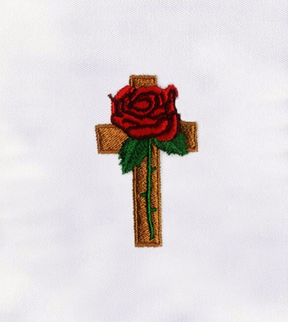 Religious Cross With Rose Embroidery Design Rose Embroidery | Etsy