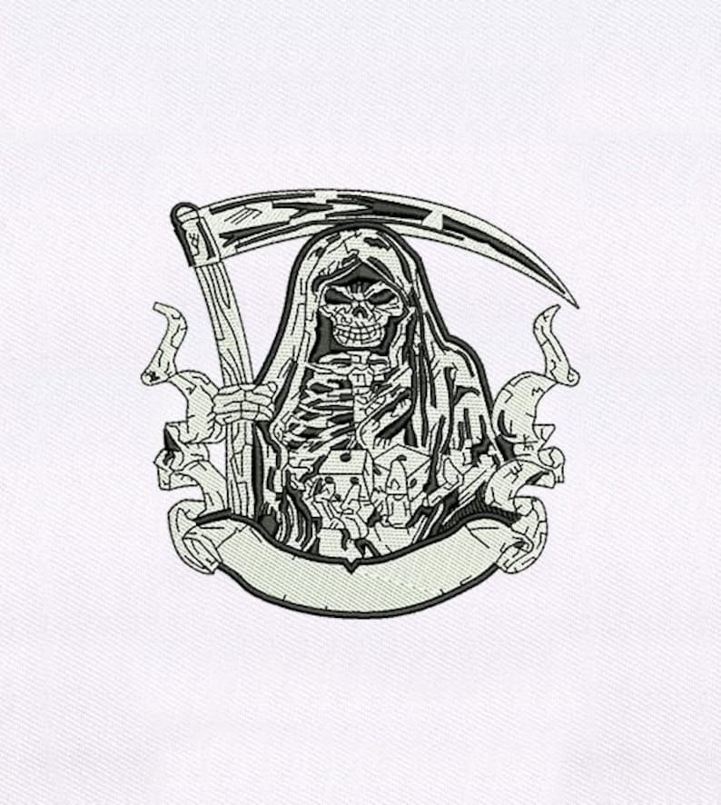 Grim reaper embroidery design gambling reaper embroidery  etsy