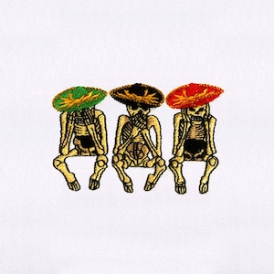 Three Sombrero Skeletons Embroidery Design |Skull Embroidery Design |Sombrero PES File |4x4 Skeleton Machine Embroidery Design |Digital File