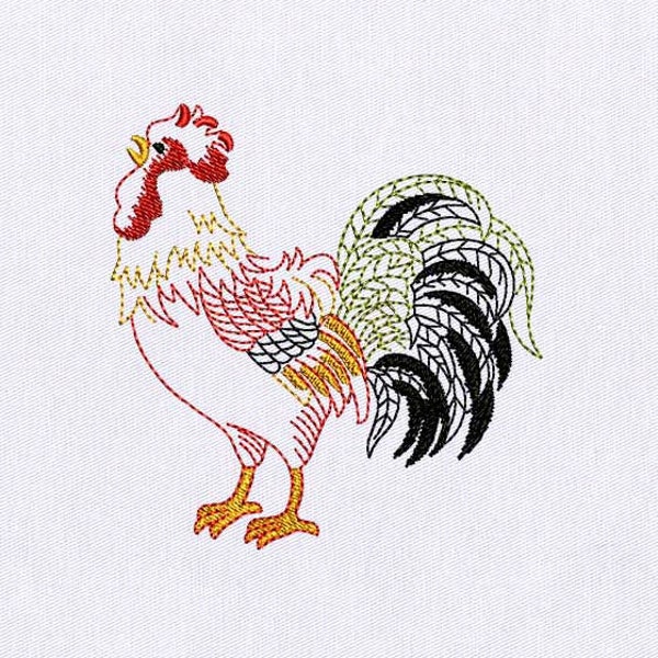 Colorful Pulsating Cockerel Embroidery Design | Bird Embroidery Design | Cockerel PES File | 4x4 Rooster Embroidery Design | Digital File