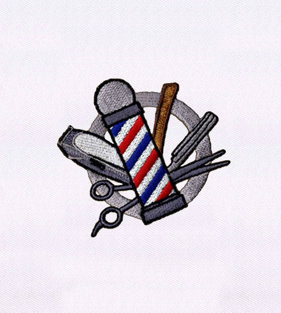 Motif de broderie perche et outils de barbier | Motif de broderie sur poteau de barbier | Ciseaux PES fichier |  Motif de broderie barbier | Fichier numérique